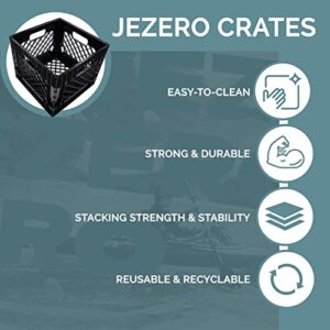 JEZERO Milk Crate for Household Storage: The Ultimate Storage Tote for Groceries, Garages, Kayaking & Outdoor, Stackable Storage | BLACK, Plastic, 13" x 13" x 11” (MC16-S2)