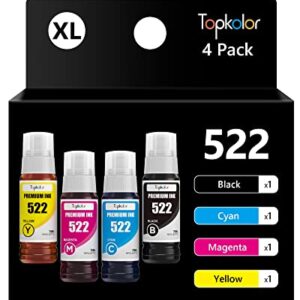Topkolor Compatible Ink Bottle for 522 T522 Refill Ink for ET-2720 ET-2800 ET-2803 ET-2710 ET-4700 ET-4800 ET-1110, 4-Pack