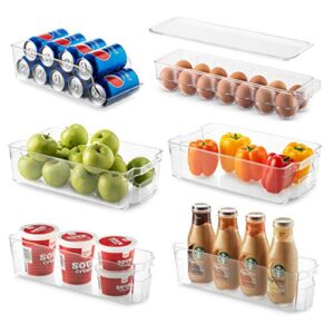 set of 6 refrigerator organizer bins – stackable fridge organizers for freezer, kitchen, countertops, cabinets – clear plastic pantry storage racks