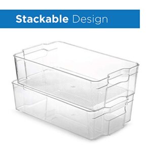 Set Of 6 Refrigerator Organizer Bins - Stackable Fridge Organizers for Freezer, Kitchen, Countertops, Cabinets - Clear Plastic Pantry Storage Racks