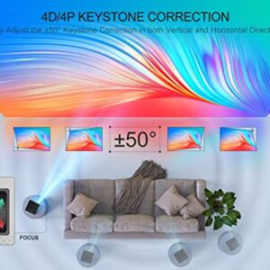 Projector with WiFi and Bluetooth 4K Supported, 600 ANSI 18000L 5G WiFi Native 1080P Projector,±50° 4P/4D Keystone&Zoom Home Theater Projector 400"Display, NAYONFA Outdoor Movie Projector for Phone,PC