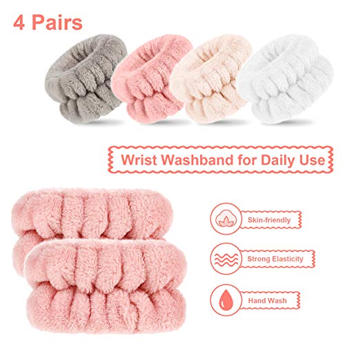 4 Pairs Wrist Spa Washband Microfiber Wrist Wash Towel Band Wristband Scrunchies for Washing Face Absorbent Wrist Sweatband for Women Prevent Liquid from Spilling (Brown, White, Classic Style)