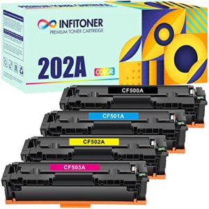 INFITONER 202A 202X Toner Cartridge 4 Pack Compatible Replacement for HP 202A CF500A 202X CF500X Color Pro MFP M281fdw M281cdw M254dw M254nw M281fdn M254 M28 Printer Ink (Black Cyan Magenta Yellow)