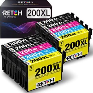 retch remanufactured ink cartridge replacement for epson 200 xl 200xl t200xl, used with xp-200 xp-310 xp-400 xp-410 xp-300 wf-2520 wf-2540 wf-2530 printer (10 pack)