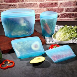 Zip Standing Reusable food container, silicone bag, 6 Pcs Zip Containers Can be used for fruit and vegetable snacks, etc. Microwave Dishwasher and Freezer Usable (blue)…