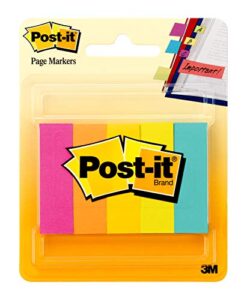 post-it page markers, assorted colors, 1/2 in x 2 in, 100 sheets/pad, 5 pads/pack (670-5an)