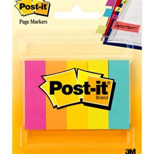 Post-it Page Markers, Assorted Colors, 1/2 in x 2 in, 100 Sheets/Pad, 5 Pads/Pack (670-5AN)
