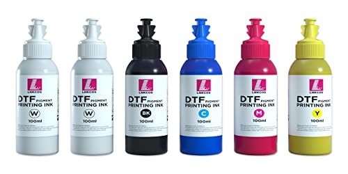 LNKCOS 6×100ML DTF Ink Refill for Inkjet Printer Heat Transfer Printing Direct to Film (2 White+CMYK,6 PCS)