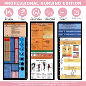 Nursing Clipboard, Nursing Clipboard Foldable with Nursing and Medical Edition Cheat Sheets 3 Layers Aluminum Foldable Clipboard Nursing Notepad for Students, Nurses, Doctors, Nursing Edition (Pink)