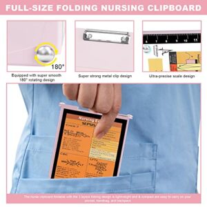 Nursing Clipboard, Nursing Clipboard Foldable with Nursing and Medical Edition Cheat Sheets 3 Layers Aluminum Foldable Clipboard Nursing Notepad for Students, Nurses, Doctors, Nursing Edition (Pink)