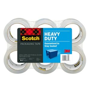 scotch heavy duty shipping packaging tape, 1.88″ x 54.6 yd, 3″ core, clear, great for packing, shipping & moving, 6 rolls (3850-6)