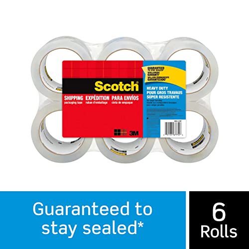 Scotch Heavy Duty Shipping Packaging Tape, 1.88" x 54.6 yd, 3" Core, Clear, Great for Packing, Shipping & Moving, 6 Rolls (3850-6)