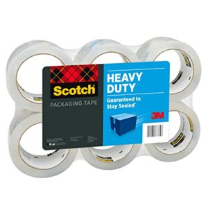 Scotch Heavy Duty Shipping Packaging Tape, 1.88" x 54.6 yd, 3" Core, Clear, Great for Packing, Shipping & Moving, 6 Rolls (3850-6)