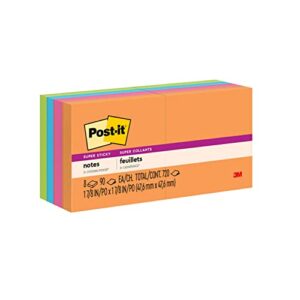 post-it super sticky notes, 2 in x 2 in, 8 pads, 2x the sticking power, rio de janeiro collection, bright colors (orange, pink, blue, green), recyclable (622-8ssau)