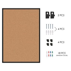 Board2by Cork Board Bulletin Board 48 x 36, Black Aluminium Framed 4x3 Corkboard, Office Board for Wall Cork, Large Wall Mounted Notice Pin Board with 18 Push Pins for School, Home & Office