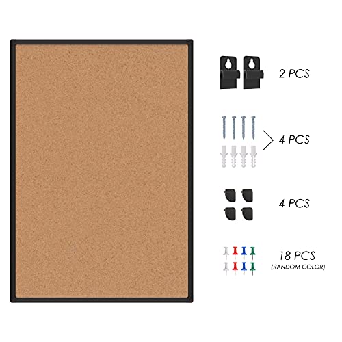 Board2by Cork Board Bulletin Board 48 x 36, Black Aluminium Framed 4x3 Corkboard, Office Board for Wall Cork, Large Wall Mounted Notice Pin Board with 18 Push Pins for School, Home & Office