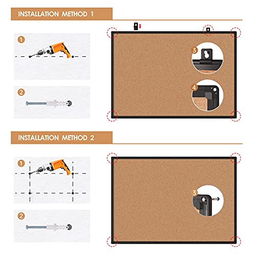 Board2by Cork Board Bulletin Board 48 x 36, Black Aluminium Framed 4x3 Corkboard, Office Board for Wall Cork, Large Wall Mounted Notice Pin Board with 18 Push Pins for School, Home & Office