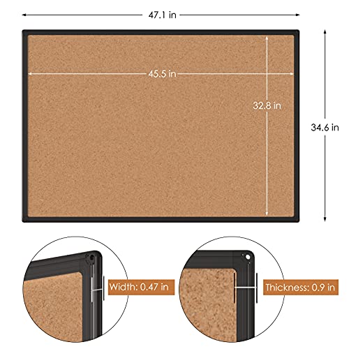 Board2by Cork Board Bulletin Board 48 x 36, Black Aluminium Framed 4x3 Corkboard, Office Board for Wall Cork, Large Wall Mounted Notice Pin Board with 18 Push Pins for School, Home & Office