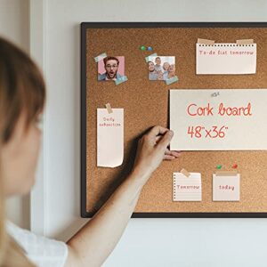 Board2by Cork Board Bulletin Board 48 x 36, Black Aluminium Framed 4x3 Corkboard, Office Board for Wall Cork, Large Wall Mounted Notice Pin Board with 18 Push Pins for School, Home & Office