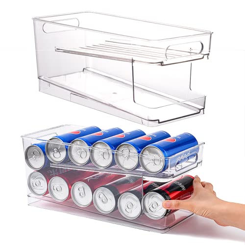 Oaoaii Refrigerator Organizer Bins Can Dispenser Storage Organizer Bins 2-layer Automatic Rolling Beverage Soda Can Storage box for Fridge Beverage Organizer for Beer Soda Organizer BPA Free