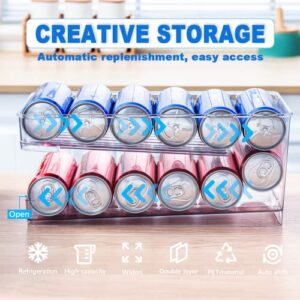 Oaoaii Refrigerator Organizer Bins Can Dispenser Storage Organizer Bins 2-layer Automatic Rolling Beverage Soda Can Storage box for Fridge Beverage Organizer for Beer Soda Organizer BPA Free