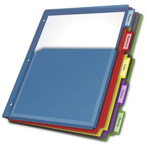 cardinal expanding plastic binder dividers, flexible front pockets expand 1/4″, 5-tab, insertable multicolor tabs, letter size, 1 set (84012cb)