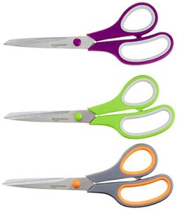 amazon basics multipurpose, comfort grip, pvd coated, stainless steel office scissors – pack of 3