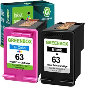 greenbox remanufactured ink cartridge replacement for hp 63 63 to use with officejet 3830 envy 4512 4520 officejet 4650 5255 deskjet 1112 3634 3632 3639 printer (1 black 1 color)