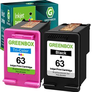 GREENBOX Remanufactured Ink Cartridge Replacement for HP 63 63 to use with OfficeJet 3830 Envy 4512 4520 Officejet 4650 5255 Deskjet 1112 3634 3632 3639 Printer (1 Black 1 Color)
