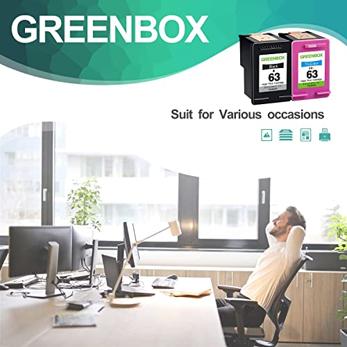 GREENBOX Remanufactured Ink Cartridge Replacement for HP 63 63 to use with OfficeJet 3830 Envy 4512 4520 Officejet 4650 5255 Deskjet 1112 3634 3632 3639 Printer (1 Black 1 Color)