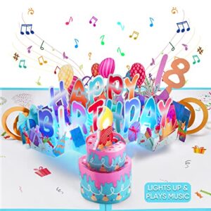 venhoo birthday cards with lights and music, funny blowable candle musical pop up greeting birthday card with diy 0-9 numbers, play happy birthday music popup card for women, mom, daughter, sister