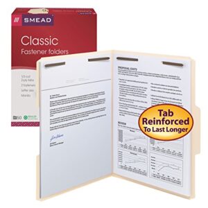 Smead Fastener File Folder, 2 Fasteners, Reinforced 1/3-Cut Tab, Letter Size, Manila, 50 per Box (14537)
