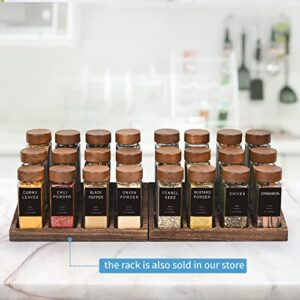 Yangbaga 24Pcs Glass Spice Jars with Labels，4oz Empty Square Spice Bottles with acacia wood lid & Shaker Lids and Silicone Collapsible Funnel Included