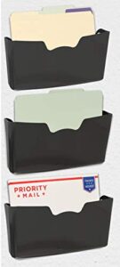 3 pack – simple houseware plastic single pocket wall mount file holder, black