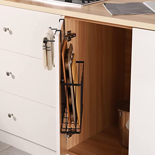 KES Cabinet Door Organizer with Towel Bar, Kitchen Cabinet Organizer with Towel Holder Cutting Board Organizer for Kitchen, Over The Cabinet Door Organize with Towel Rack Matte Black, KUR520-BK