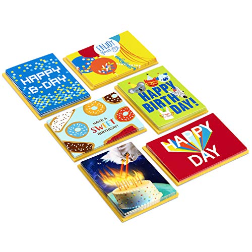 Hallmark Birthday Cards Assortment, 36 Cards with Envelopes (Cats, Lasers, Llamas, Donuts)