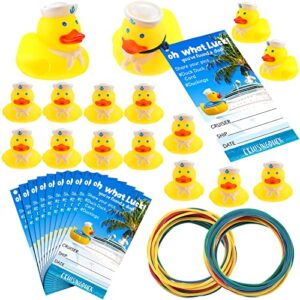 duck tag cruise kits includes rubber sailing ducks for cruise ships, duck tag cruise ducking game carnival rubber duck duck tag card and rubber bands for hiding carnival (60)