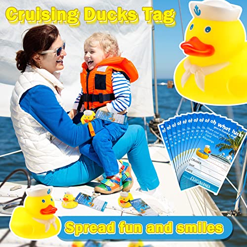 Duck Tag Cruise Kits Includes Rubber Sailing Ducks for Cruise Ships, Duck Tag Cruise Ducking Game Carnival Rubber Duck Duck Tag Card and Rubber Bands for Hiding Carnival (60)