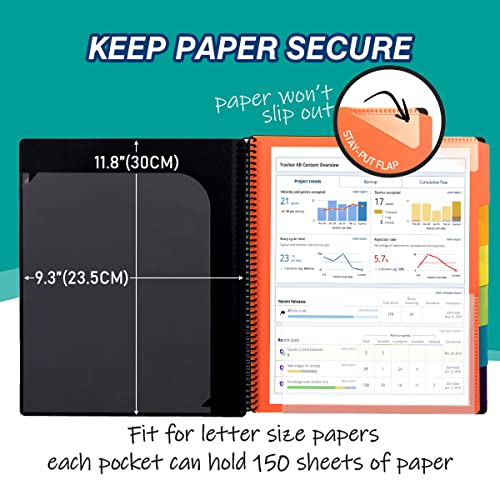H4D 12 Pocket Poly Project Organizer, Spiral Multi Pocket Folder Organizer with Pockets, Multi-Subject Folder Notebook, Letter Size