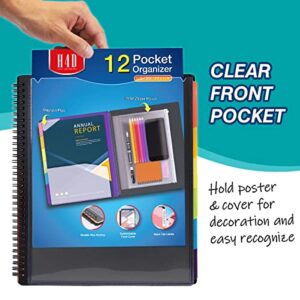 H4D 12 Pocket Poly Project Organizer, Spiral Multi Pocket Folder Organizer with Pockets, Multi-Subject Folder Notebook, Letter Size