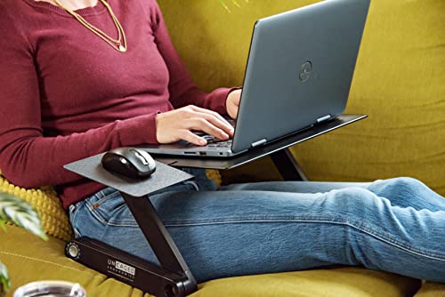 WorkEZ BEST Adjustable Laptop Stand Lap Desk for Bed Couch with Mouse Pad ergonomic height angle tilt aluminum desktop riser tray portable computer riser table cooler cooling folding holder black