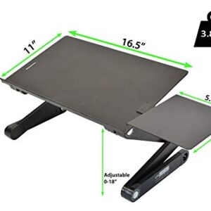 WorkEZ BEST Adjustable Laptop Stand Lap Desk for Bed Couch with Mouse Pad ergonomic height angle tilt aluminum desktop riser tray portable computer riser table cooler cooling folding holder black