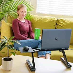 WorkEZ BEST Adjustable Laptop Stand Lap Desk for Bed Couch with Mouse Pad ergonomic height angle tilt aluminum desktop riser tray portable computer riser table cooler cooling folding holder black