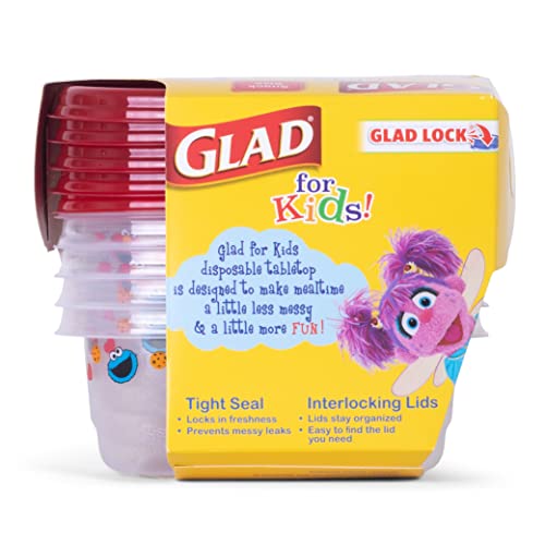 Glad for Kids Sesame Street GladWare Small Lunch Square Food Storage Containers with Lids | 9 oz Kids Food Containers with Sesame Street Design, 5 Count | Tight Seal Food Storage Containers for Food