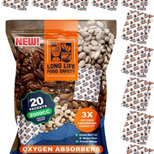 2000cc Oxygen Absorbers For Food Storage (20 Packets - Individually Vacuum Sealed) | 3x Oxygen Absorbing Capacity | Extends Shelf Life & Retains Flavor - 4.3 in x 3.1 in