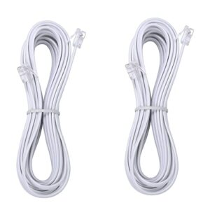 lansensu 15-feet telephone landline extension cord cable cord with standard rj-11 6p4c plug (white 15-ft, 2pack)