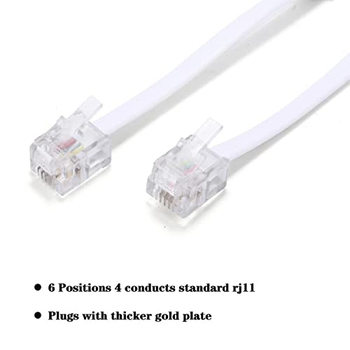 LanSenSu 15-Feet Telephone landline Extension Cord Cable Cord with Standard RJ-11 6P4C Plug (White 15-ft, 2Pack)