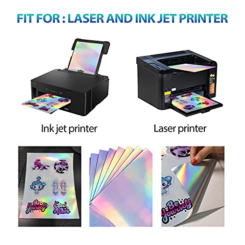 Printable Holographic Sticker Paper for Your Ink Jet Printer 8.5 x 11 Inches Dries Quickly Waterproof Sticker Paper Rainbow Vinyl Sticker Paper 20 pcs