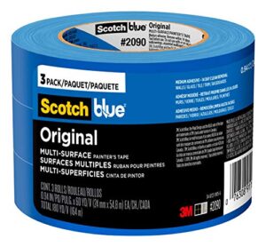 scotchblue original multi-surface painter’s tape, blue, paint tape protects surfaces and removes easily, multi-surface painting tape for indoor and outdoor use, 0.94 inches x 60 yards, 3 rolls