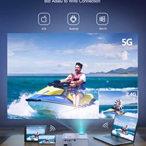 5G WiFi Bluetooth Projector, WiMiUS W7 Newest Native 1080P Projector 4K Supported,460 ANSI Lumens,Portable,4P/4D Keystone,Zoom,300"Display,Outdoor Movie Projector Compatible with TV Stick/Phone/Laptop